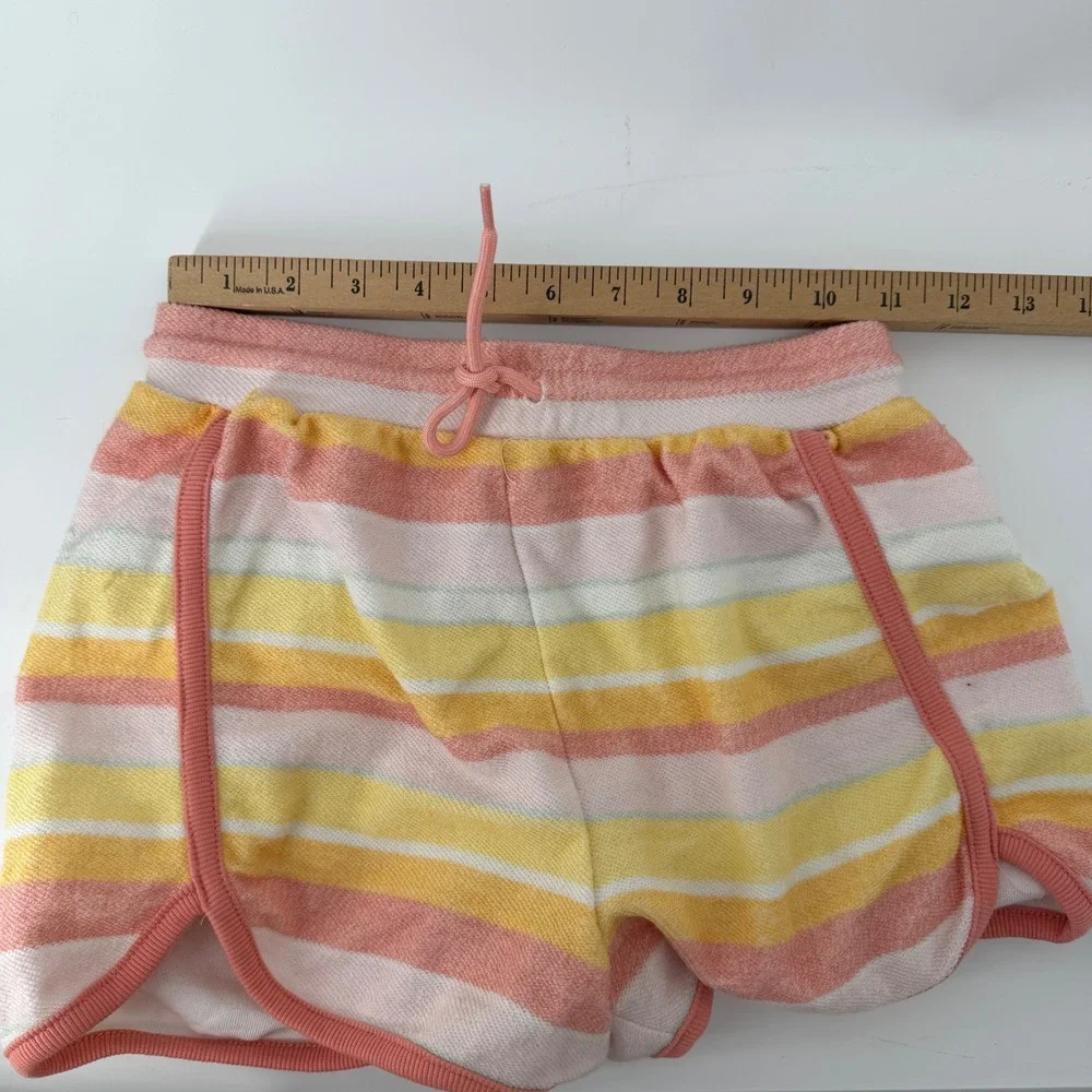 Haute Hippie Style Terry Cloth Lounge Set Striped Crop Top and Shorts Pink XS